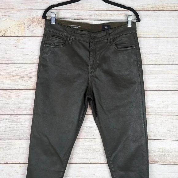 AG Adriano Goldschmied Size 31 Farrah High Rise Skinny Ankle Green Wax Coat Pant - Picture 2 of 11